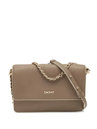 Pre-owned Dkny Vintage Leather Chain-strap Shoulder Bag In Neutral