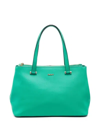 Pre-owned Dkny Vintage Leather Double-zip Tote Bag In Green