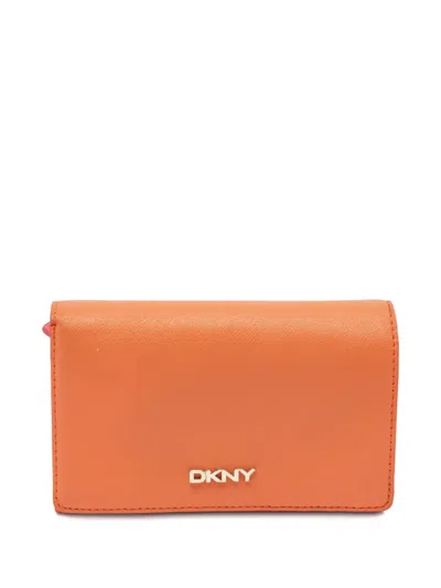 Pre-owned Dkny Vintage Leather Wallet In Orange