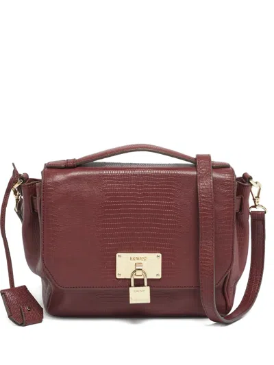 Pre-owned Dkny Vintage Lizard-embossed Top-handle Bag In Red