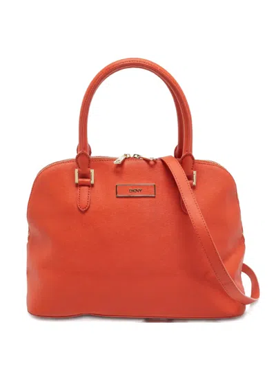 Pre-owned Dkny Vintage Logo-detail Leather Tote Bag In Orange