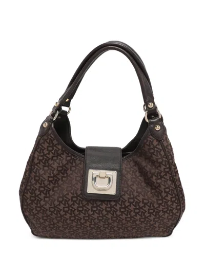 Pre-owned Dkny Vintage Logo-print Tote Bag In Brown