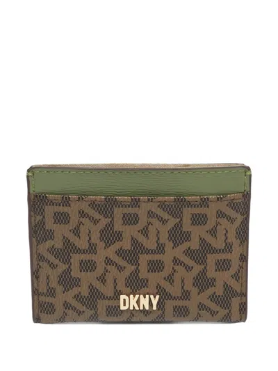 Pre-owned Dkny Vintage Monogram Coated Canvas Cardholder In Brown