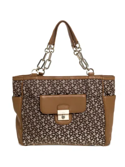 Pre-owned Dkny Vintage Monogram Leather Tote Bag