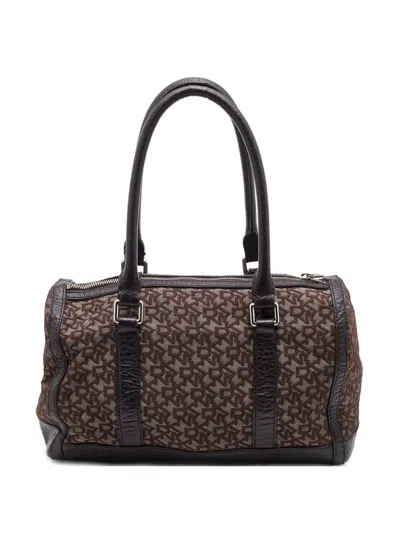 Pre-owned Dkny Vintage Monogram Leather Tote Bag In Brown