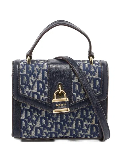 Pre-owned Dkny Vintage Monogram Padlock Shoulder Bag In Blue