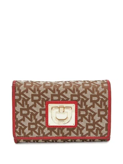 Pre-owned Dkny Vintage Monogram-pattern Leather Wallet In Neutral