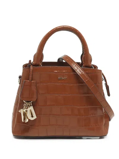Pre-owned Dkny Vintage Paige Croc-embossed Leather Tote Bag In Brown