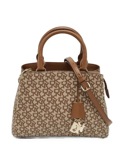 Pre-owned Dkny Vintage Paige Monogram-print Tote Bag In Neutral