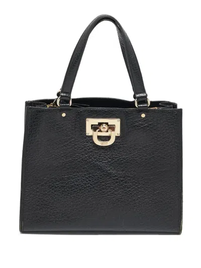 Pre-owned Dkny Vintage  Grained-leather Tote Bag In Black