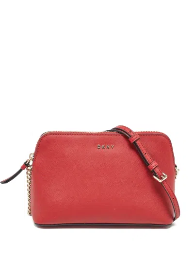 Pre-owned Dkny Vintage  Leather Chain Crossbody Bag In Red