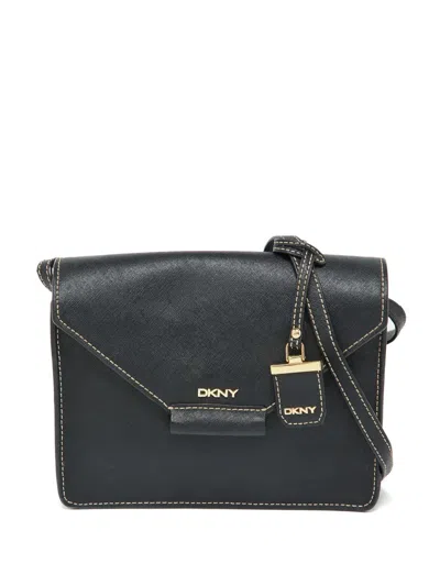 Pre-owned Dkny Vintage  Leather Flap Shoulder Bag In Black