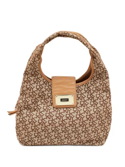 Pre-owned Dkny Vintage  Medium Monogram-pattern Tote Bag In Brown