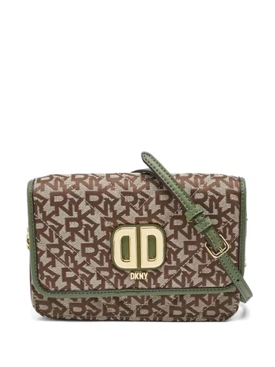 Pre-owned Dkny Vintage  Monogram Leather Cross Body Bag In Brown
