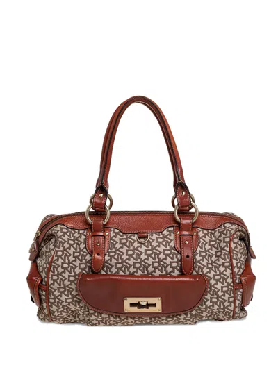 Pre-owned Dkny Vintage  Monogram-logo Totel Bag In Brown