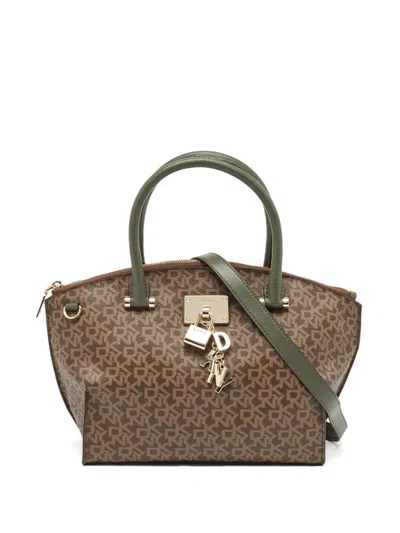 Pre-owned Dkny Vintage  Monogram Shoulder Bag In Brown