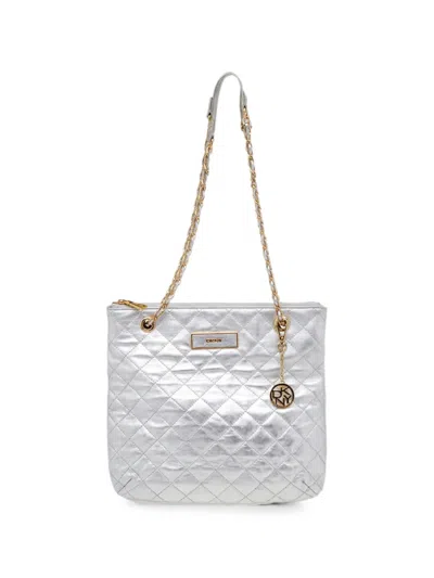 Pre-owned Dkny Vintage Quilted Shoulder Bag In Silver