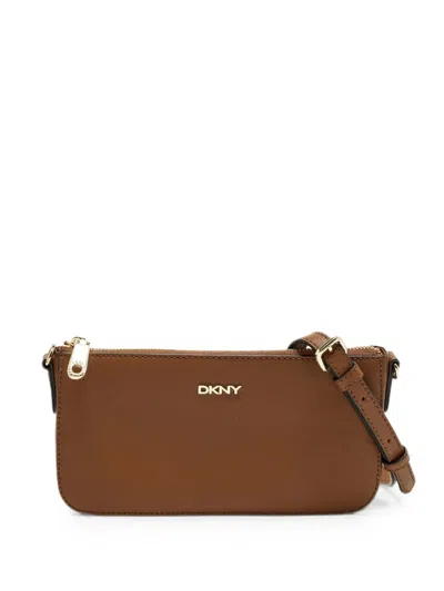 Pre-owned Dkny Vintage Zip-top Leather Cross Body Bag In Brown