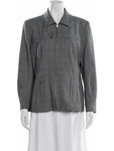 Pre-owned Dkny Virgin Wool Printed Blazer In White