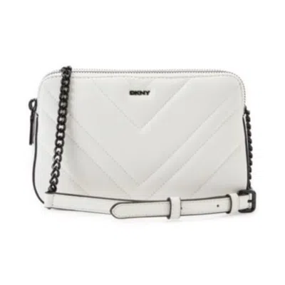 Dkny Vivian Double Zip White Leather Women's Crossbody Bag R13ebg29gi7 In Multi