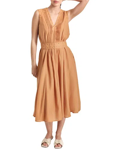 Dkny V-neck Belt Dress In Orange
