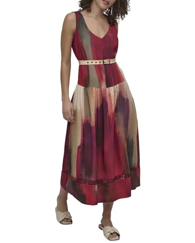 Dkny V-neck Belted Dress In Burgundy