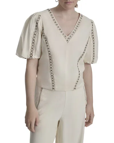 Dkny V-neck Bubble Sleeve Top In Neutral