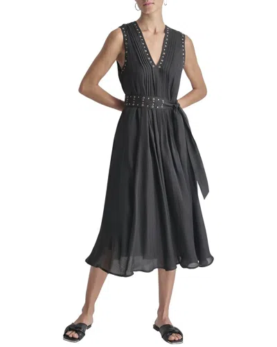 Dkny V-neck Drapey Organza Dress In Black