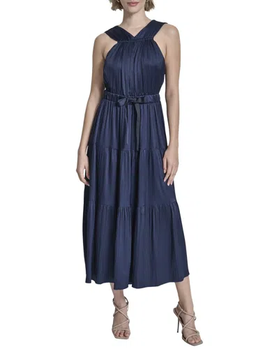 Dkny V-neck Halter Dress In Blue