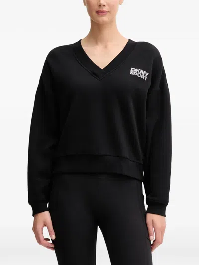 Dkny V-neck Logo-print Sweatshirt In White
