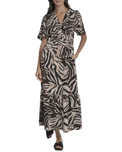 Dkny Print V-neck Maxi Dress In Black