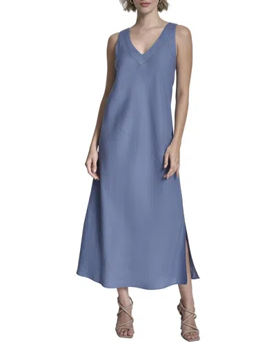 Dkny V-neck Panel Linen Dress In Blue