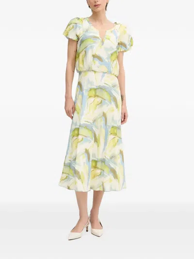 Dkny V-neck Puff-sleeve Midi Dress In Multi
