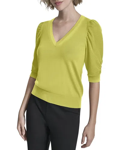 Dkny V-neck Sweater Top In Yellow