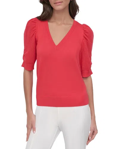 Dkny V-neck Twist Sleeve Sweater In Red