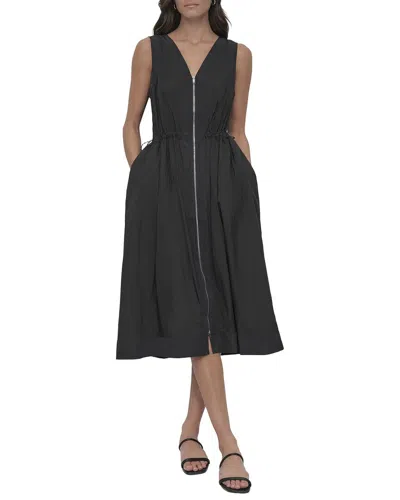 Dkny V-neck Zip Front Dress In Black