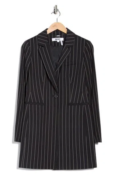 Dkny Wall Street Pinstripe Longline Blazer In Black