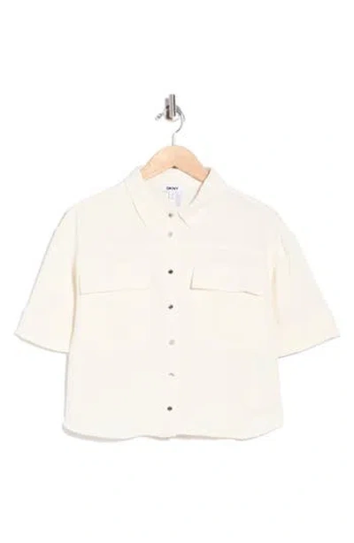 Dkny Washer Camp Shirt In Neutral