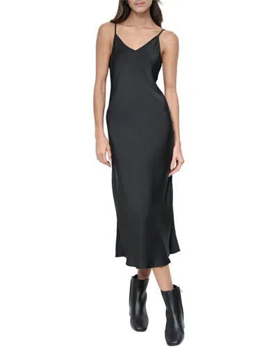 Dkny Washer Satin Bias Slip Dress In Black
