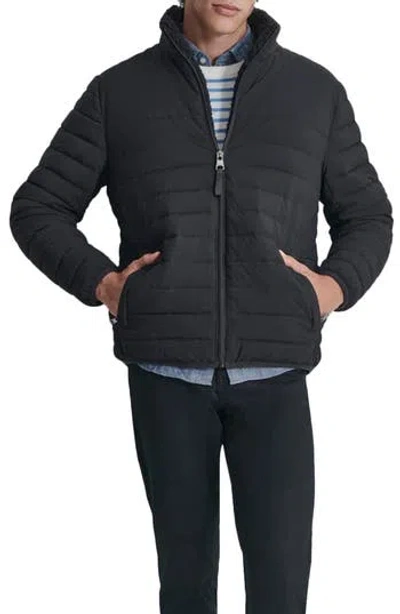 Dkny Water Resistant Faux Shearling Lined Quilted Jacket In Ebony