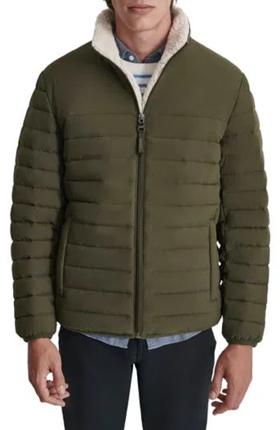 Dkny Water Resistant Faux Shearling Lined Quilted Jacket In Olive