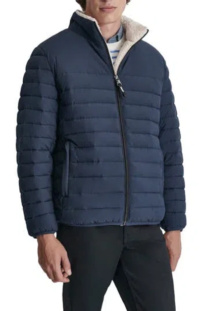 Dkny Water Resistant Faux Shearling Lined Quilted Jacket In True Navy