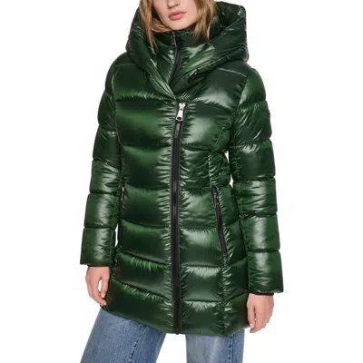 Dkny Water Resistant Hooded Puffer Coat With Bib In Green