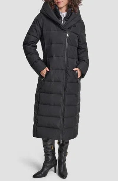 Dkny Water Resistant Hooded Puffer Jacket With Bib In Black