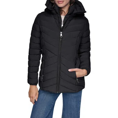 Dkny Water Resistant Lightweight Puffer Jacket With Bib In Black