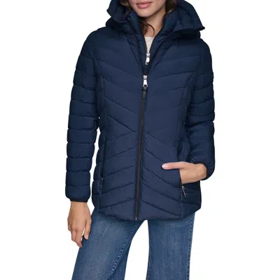 Dkny Water Resistant Lightweight Puffer Jacket With Bib In Blue