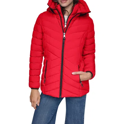 Dkny Water Resistant Lightweight Puffer Jacket With Bib In Red