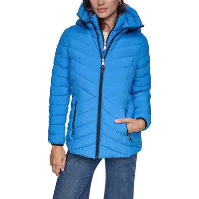 Dkny Water Resistant Lightweight Puffer Jacket With Bib In Blue