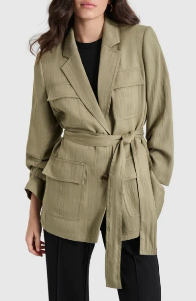 Dkny Weathered Twill Belted Jacket In Green