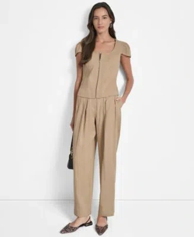 Dkny Weathered Twill Square Neck Top Weathered Twill Pants In Brown